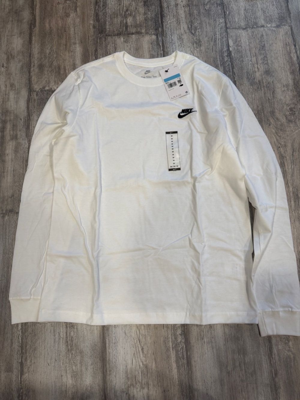 Nike Men's Medium Long-Sleeve White Crew With Black Logo BNWT